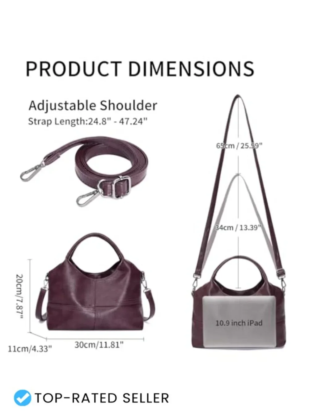Soft Faux Leather Hobo Handbag Crossbody Satchel Tote with Top Handle